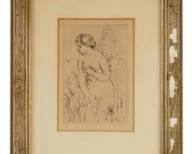 EARLY FRENCH RENOIR ETCHING PENCIL SIGNED & NUMBERED BATHER STUDY FRAMED