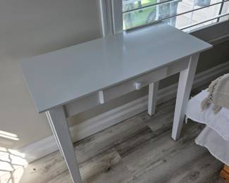 White painted single-drawer writing desk with square tapered legs