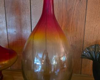 Blenko Glass Tangerine Amberina Decanter Vase With Vibrant Colors