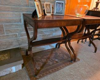 1950s Regency Leather Top Side Table With Curule Legs