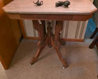 Eastlake Style Antique Side Table with Marble Top.