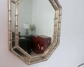 Asian-Inspired Faux Bamboo Octagonal Wall Mirror – Metallic Finish
