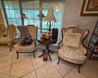 Vintage Louis XV style wingback armchairs.(needs some repair)