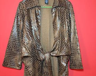 Mischa faux snakeskin tie-front jacket