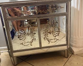 Hollywood Regency Style Mirrored Accent Cabinet