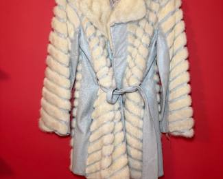 1970s genuine leather and mink fur chevron coat.