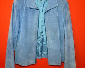 Ynonne Marie light blue suede leather zip-up jacket