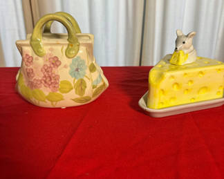 Lot 59: Ceramic Purse-Shaped Container and Cheese Wedge Butter Dish