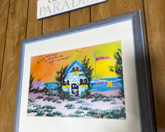 Lot 1: 2 Framed beach scenes with Paradise sign