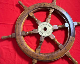 Lot 21: Wooden ship wheel