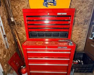 Red Craftsman tool chest and rolling cabinet
