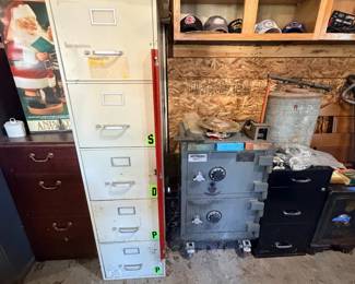 Metal filing cabinet safe and grey office safe