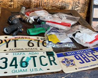 Collectible license plates and hose fittings