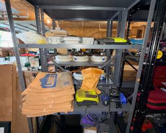 Garage shelving and assorted supplies