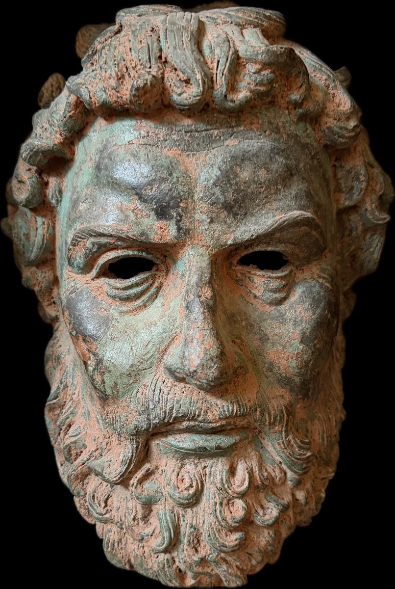 patinated bronze replica "after the antiquity" Poseiden? on pedestal stand