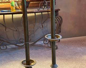 pair brass ecclesiastical push-up candlesticks 30"
