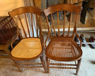 pair antique armchairs, new cane seats