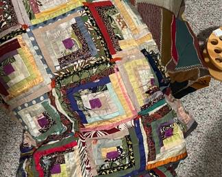 Silk log cabin quilt