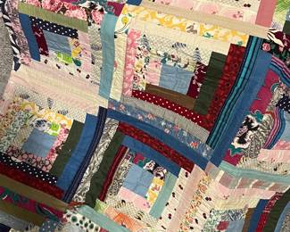 Antique log cabin cotton quilt