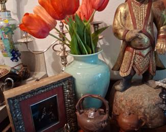 Chinese statue 1200.00 celadon vase pair 120.00