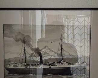 Water color painting on the Columbia river mount hood in background. 130.00