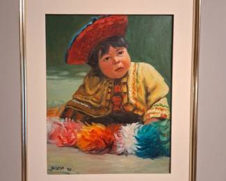 1998 "1Bolivian child "oil painting original artwork from American artist Elias J. Rivera(1937-2019) $1200.00.0