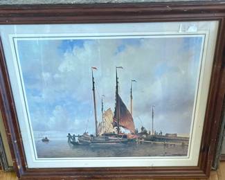 LOT #130  -  PORT SCENE PRINT “BOTTERS AAN DE STEIGER (BOTTERS AT THE JETTY/PIER) by WILLEM ANTONIE VAN DEVENTER