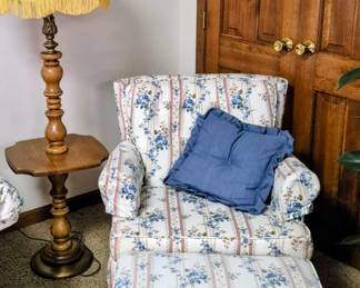 MATCHING CHAIR and OTTOMAN  and MAPLE TABLE LAMP 