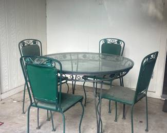 OUTDOOR GLASS TOP METAL TABLE & CHAIRS