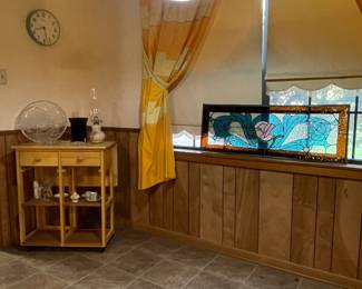 DON’T MISS THIS SUNDAY BLOWOUT SALE WHERE ITEMS ARE 75% OFF! DEEP, DEEP DISCOUNT ON EVERYTHING! LOVELY STAINED GLASS HANGING, ROLLING ISLAND/STORAGE CART