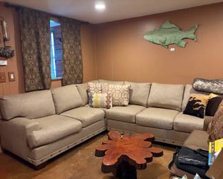 LR furniture. Sectional Sofa, Cypress Table, Metal Fish