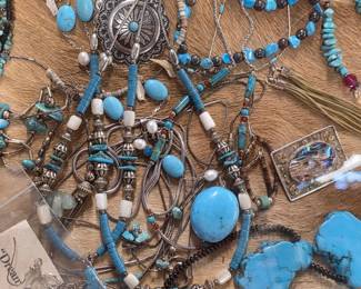 A few of the hundreds of pieces of Turquoise jewelry in this sale 