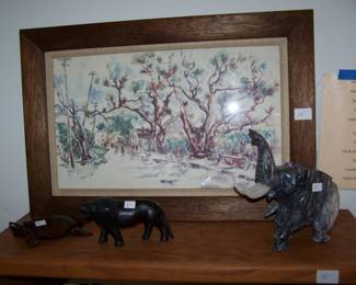 FRAMED PRINT & ELEPHANTS