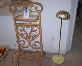 RATTAN VALET & BRASS LAMP