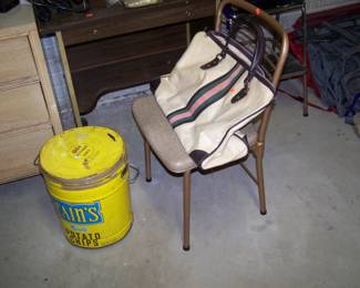 OLD CAIN'S POTATO CHIP CAN & FOLDING CHAIR