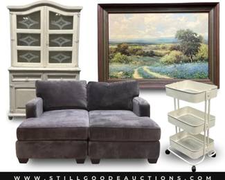 Fabrege egg, Disney, Henredon, Silvestri, fall decor, Hollywood Regency furniture, Drexel furniture, vintage glassware, milk glass, yard tools, barbeque pit, cigar boxes, canon rebel camera, tools, football cards, and more!