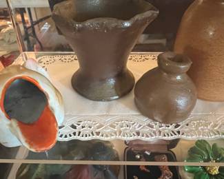Same ruffled top Tn pottery Vase and inkwell 
