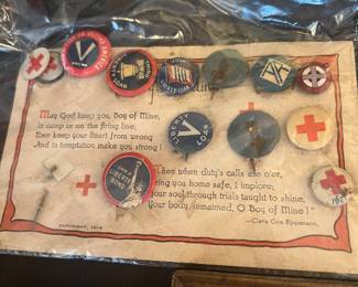 WW1 pin back buttons on card 