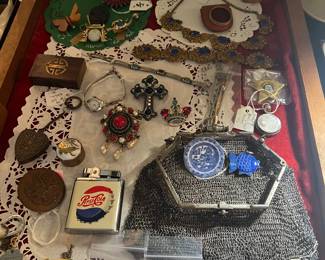 Vintage Jewely , lighters , German silver mesh chain purse 
