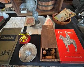 Chess set in box, Dr Tom book , paperweights etc