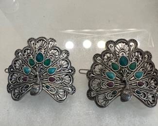  Pair peacock  barrettes 