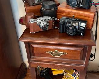 Vintage cameras , little cedar boxes 