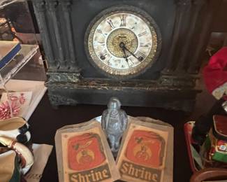 Mantle clock works   Shriner ashtray 
