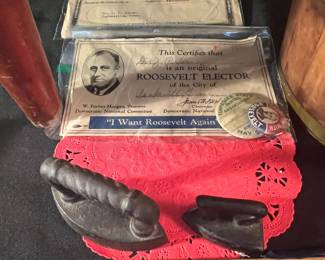 FDR political voting certificate w 1930’s Rosevelt pin 
