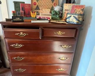 Cherry chest of drawers, Mr Bear ,lunch tin 