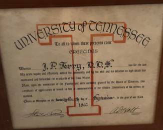 Dental UT grad certificate framed 