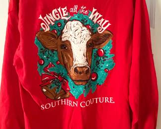 Red Southern Couture long sleeve Christmas cow shirt