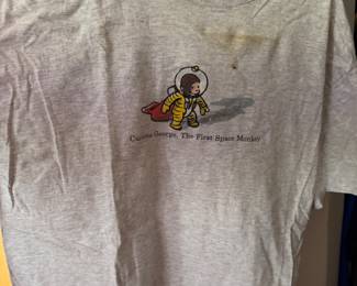 Grey Curious George space themed graphic t-shirt