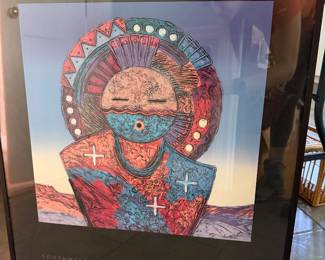 Framed 1999 Santa Fe Indian Market poster, Joe Maktima