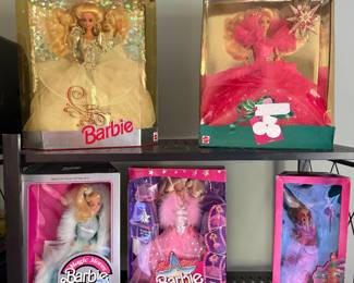 Happy Holidays Barbie dolls and other collector Barbies in original boxes